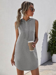 Drawstring Sleeveless Hooded Mini Dress