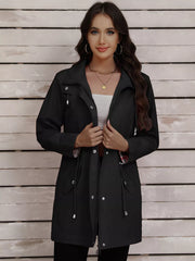 Drawstring Snap-Down Trench Coat Black / S