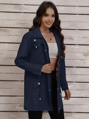 Drawstring Snap-Down Trench Coat Navy Blue / S
