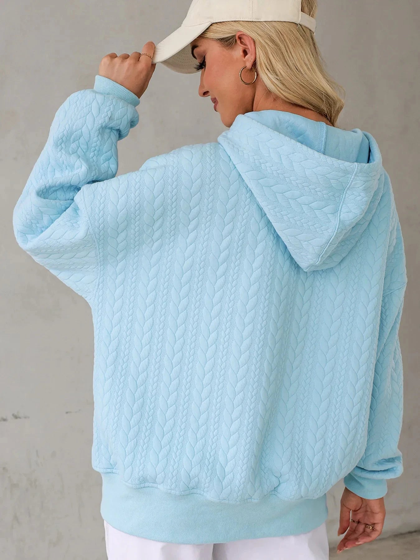 Drawstring Textured Baggy Solid Hoodie