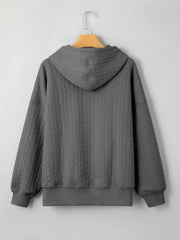 Drawstring Textured Baggy Solid Hoodie