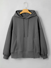 Drawstring Textured Baggy Solid Hoodie