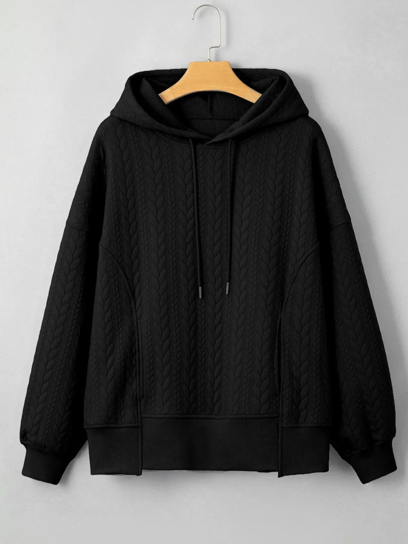 Drawstring Textured Baggy Solid Hoodie