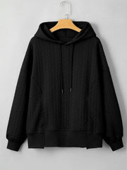 Drawstring Textured Baggy Solid Hoodie