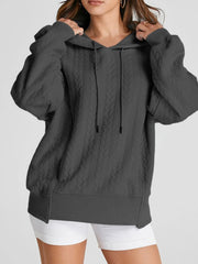 Drawstring Textured Baggy Solid Hoodie