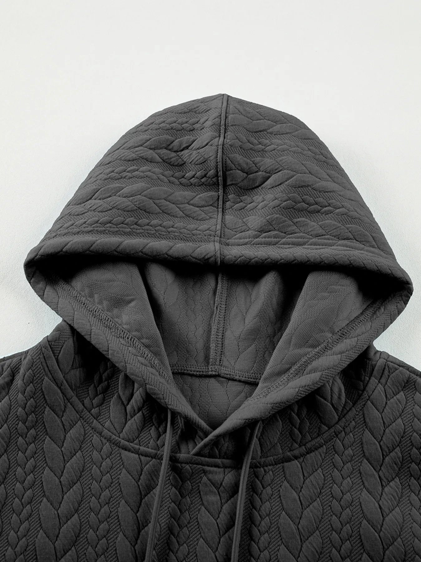 Drawstring Textured Baggy Solid Hoodie