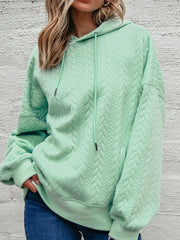 Drawstring Textured Baggy Solid Hoodie