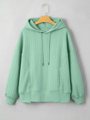 Drawstring Textured Baggy Solid Hoodie