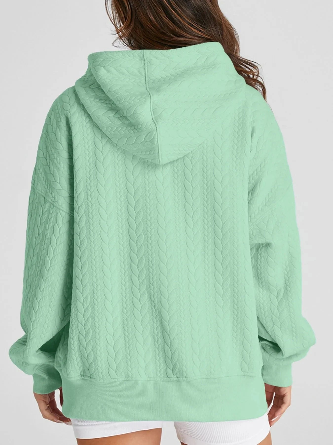 Drawstring Textured Baggy Solid Hoodie