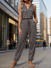 Drawstring Waist Sleeveless Jumpsuit Dark Gray / S