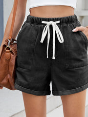 Drawstring Wash Denim Shorts