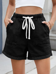 Drawstring Wash Denim Shorts Black / S