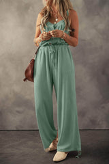 Drawstring Wide Strap Wide Leg Overalls Sage / S