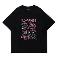 Dreamy "ROMANCE" Fairytale Graphic Casual Top US 4 / Black
