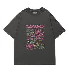 Dreamy "ROMANCE" Fairytale Graphic Casual Top US 4 / Gray