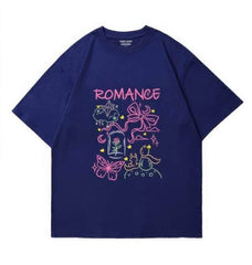 Dreamy "ROMANCE" Fairytale Graphic Casual Top US 4 / Navy