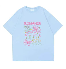 Dreamy "ROMANCE" Fairytale Graphic Casual Top US 4 / SkyBlue