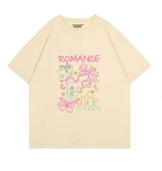 Dreamy "ROMANCE" Fairytale Graphic Casual Top US 4 / Wheat