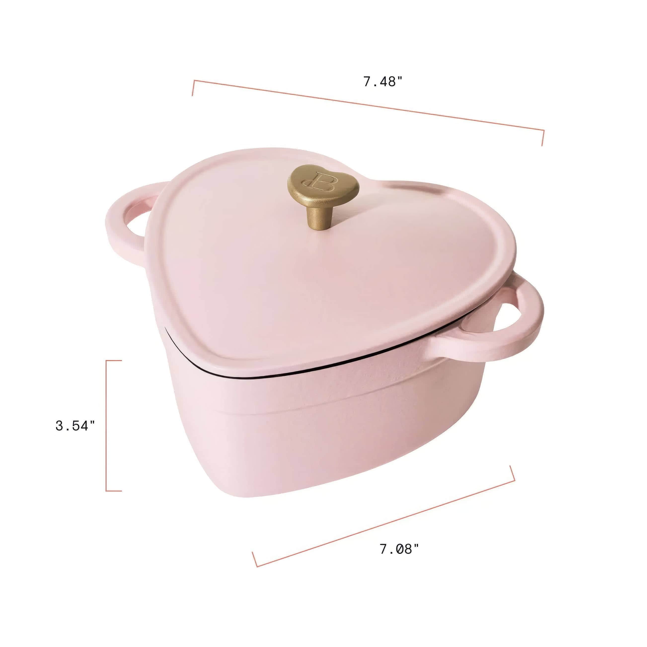 Drew Barrymore Pink Champagne 2QT Cast Iron Heart Dutch Oven cookware
