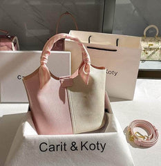 Dual-tone Top Handle Tote Bag with Scarf Accent