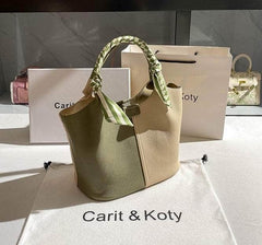 Dual-tone Top Handle Tote Bag with Scarf Accent