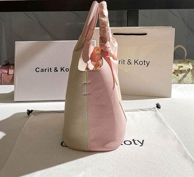 Dual-tone Top Handle Tote Bag with Scarf Accent