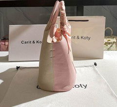 Dual-tone Top Handle Tote Bag with Scarf Accent