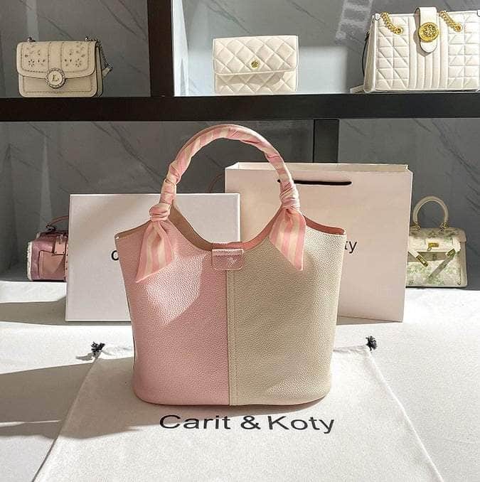 Dual-tone Top Handle Tote Bag with Scarf Accent