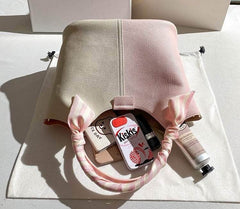 Dual-tone Top Handle Tote Bag with Scarf Accent