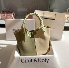 Dual-tone Top Handle Tote Bag with Scarf Accent