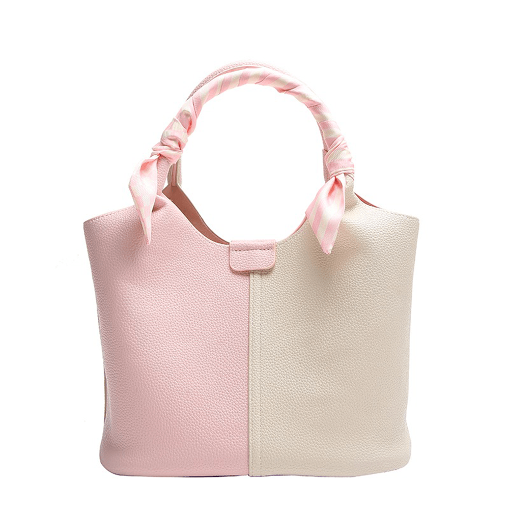 Dual-tone Top Handle Tote Bag with Scarf Accent