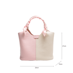 Dual-tone Top Handle Tote Bag with Scarf Accent