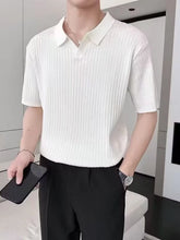 Men's textured short-sleeve knit polo featuring ribbed fabric.