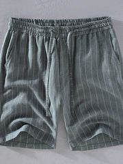 Men's grey striped shorts with a drawstring waist, available in plus sizes.
