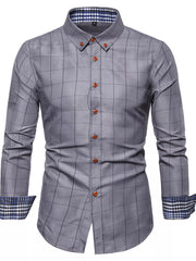 Men's classic plaid button-down shirt made from a slightly stretchy cotton-spandex blend.