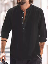 Men's long-sleeve shirt with button detailing in a slightly stretchy cotton-spandex blend.