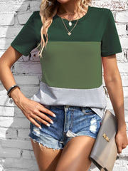 Camiseta de manga corta con cuello redondo y bloques de color