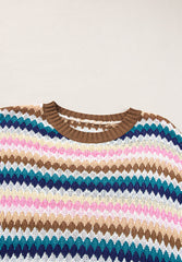 Suéter de manga corta con cuello redondo en contraste