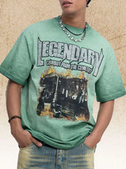 Men's graphic T-shirt featuring a round neckline and printed design.