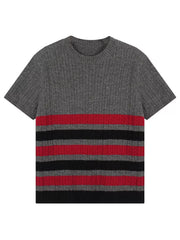 Men's short-sleeve knit top featuring a ribbed fabric texture.