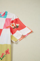 Camiseta de manga corta con cuello redondo y estampado de cuadros