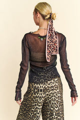 Top de manga larga con dobladillo de lechuga y malla brillante de Davi & Dani