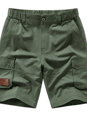 Men's military green plus-size shorts with an elastic waist and pockets.