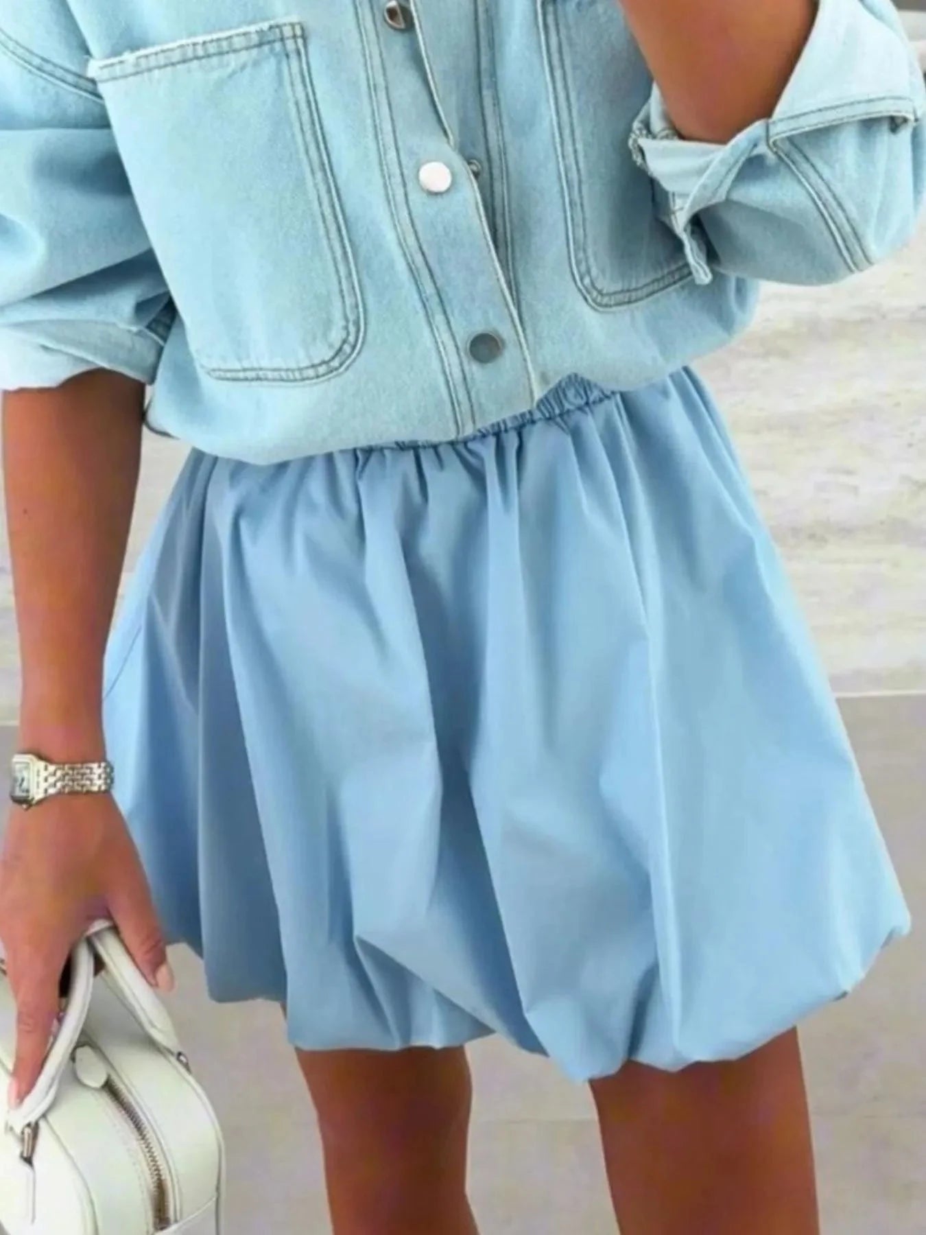 Elastic Waist Bubble Skirt