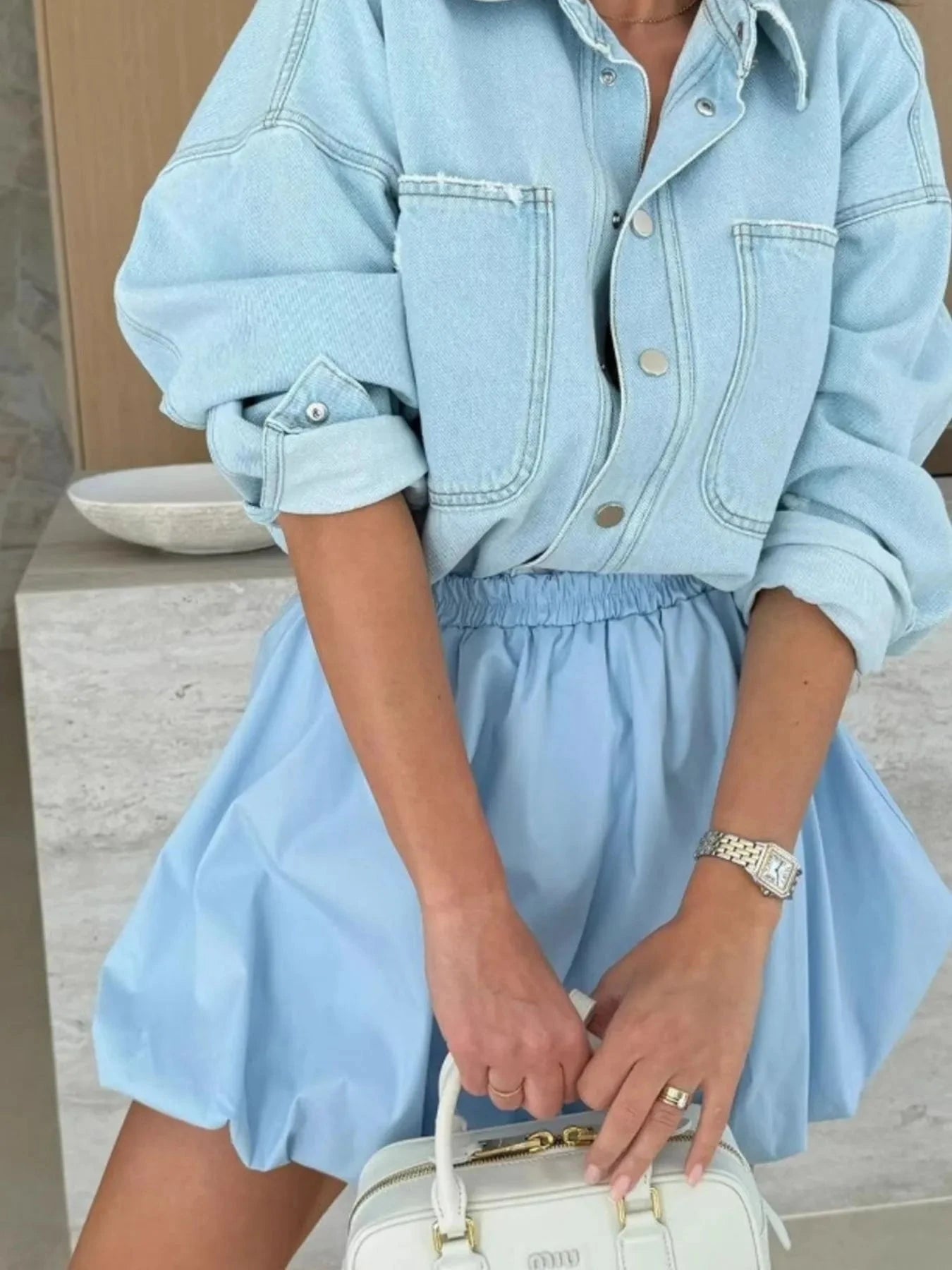 Elastic Waist Bubble Skirt