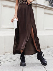 Elastic Waistband High-Slit Maxi Skirt
