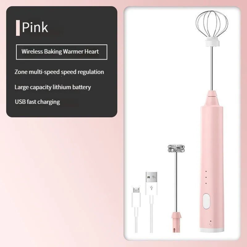 Electric 3-speed USB rechargeable handheld milk frother for coffee Pink