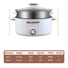 Electric Dormitory Multi Cooker: Hot Pot, Cooking, Frying, Double Layer Soup Heater Pot Fry - EU/US Plug