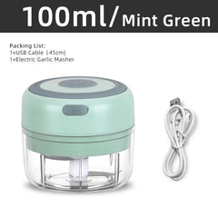 Electric Kitchen Food Chopper - Mini Garlic Masher, USB Portable Meat Grinder, Vegetable Crusher 100ml Green