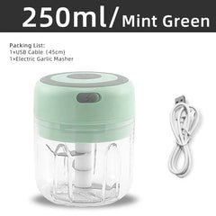Electric Kitchen Food Chopper - Mini Garlic Masher, USB Portable Meat Grinder, Vegetable Crusher 250ml Green